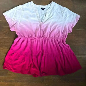 Torrid plus pink ombré tiered short sleeve half button blouse size 2x